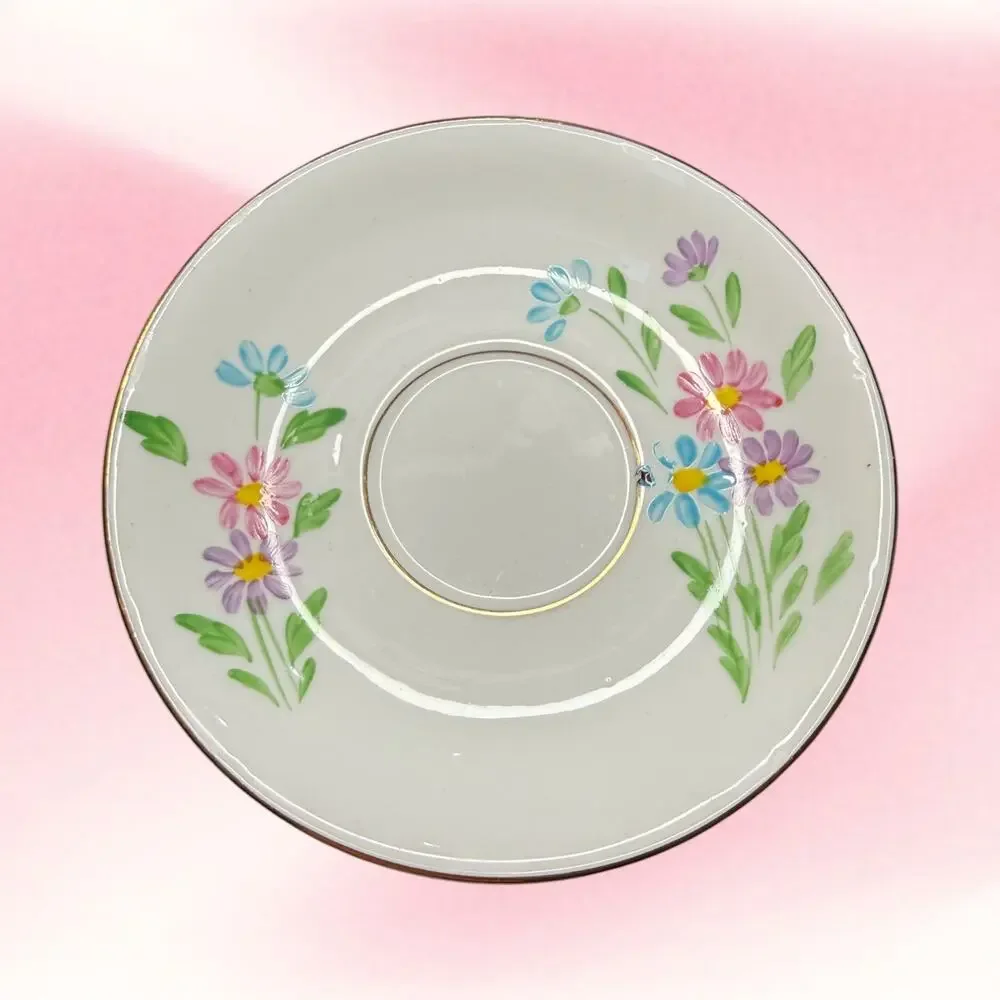 Vintage Phoenix Bone China Teacup Saucer Daisy Floral Gold Trim Cottagecore